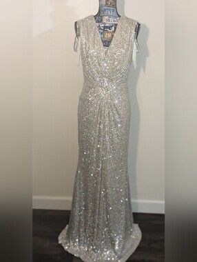 Eliza J Sequin Rhinestone Sleeveless Gown Dress